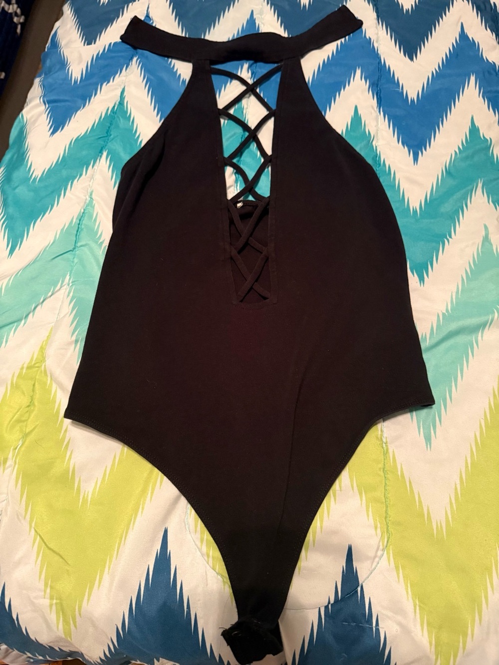 Fashion Nova Black Lace-Up Halter Bodysuit